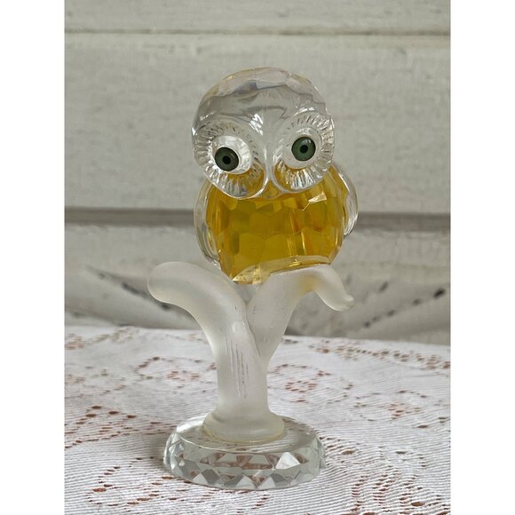 Vintage 1970s Crystal Owl Figurine On a Branch Retro Hippy Decor - Picture 13 of 14